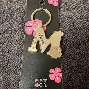 Island Girl Hawaii 'M' Keychain - Silver tone with Pink Accents